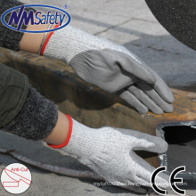 NMSAFETY anti corte gris pu mano guantes mecánicos guantes de trabajo